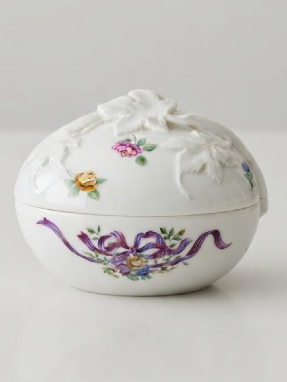 Vintage Charles Renson Cerissa Porcelain Floral Trinket Jewelry Box Japan 5.75”